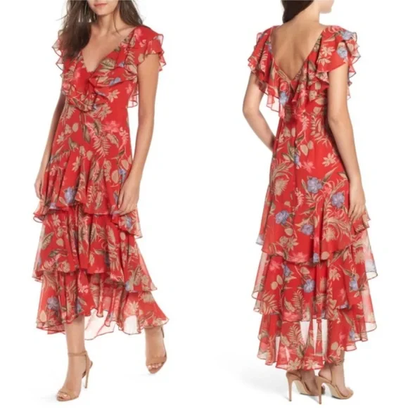 Wayf Women's Chelsea Tiered Floral Maxi Dress - Red Tropic - Size Xs